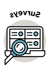 cartoon icon of a laptop with a blue magnifying glass on top 